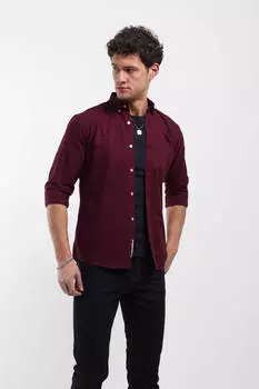 Мужская однотонная рубашка с длинными рукавами и карманами MAROON