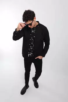 Мужская однотонная рубашка с карманом и длинным рукавом, черная