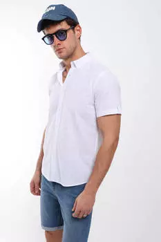 Мужская однотонная рубашка с коротким рукавом белая