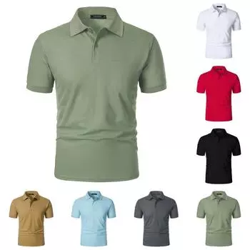 Мужская однотонная рубашка с коротким рукавом и пуговицами на лацканах, повседневная модная рубашка XXL хаки