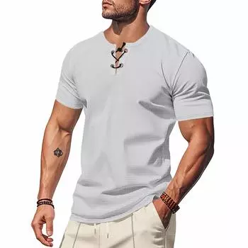 Мужская однотонная рубашка с короткими рукавами, завязывающаяся на шнурок, в спортивном стиле, повседневная XXL