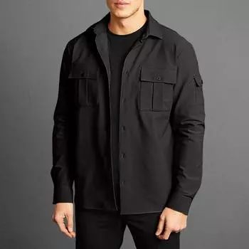 Мужская однотонная рубашка с лацканами и длинными рукавами Мужская повседневная модная рубашка с длинными рукавами L чёрный