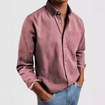 Мужская однотонная рубашка с лацканами в винтажном стиле с длинным рукавом 3XL