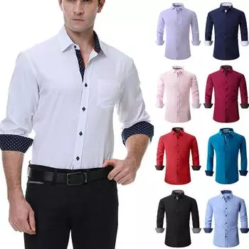 Мужская однотонная рубашка в этническом стиле с длинным рукавом, платье, блузка, топы L чёрный