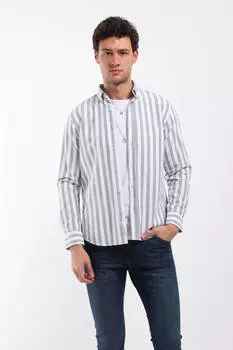 Мужская однотонная рубашка в полоску цвета хаки