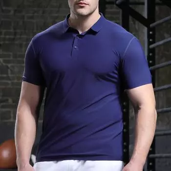 Мужская однотонная спортивная футболка для спортзала, фитнеса, тренировок, обтягивающая эластичная футболка для бега, гольфа, бейсбола, с коротким рукавом и воротником XS темно-синий