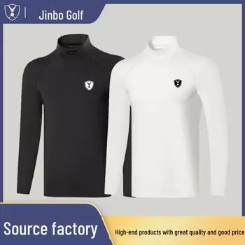 Мужская однотонная спортивная рубашка-водолазка для гольфа осень/зима - эластичный топ со средней горловиной для активного отдыха L чёрный