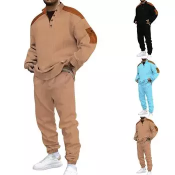 Мужская однотонная стеганая толстовка с длинными рукавами, длинные брюки, толстовка с воротником-стойкой + спортивные брюки L чёрный