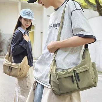 Мужская однотонная сумка через плечо, женская, большая вместимость, водоотталкивающая, сумка через плечо для поездок на работу бежевый