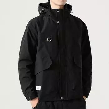 Мужская однотонная свободная куртка больших размеров на весну и осень. Мужская повседневная куртка с воротником-стойкой и прямым подолом и множеством карманов. 8XL чёрный