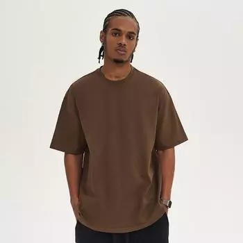 Мужская однотонная свободная модная брендовая футболка из плотного хлопка с круглым вырезом и коротким рукавом, летняя мужская одежда, нижняя рубашка S