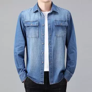Мужская однотонная свободная рубашка больших размеров на весну и осень с длинными рукавами, повседневный кардиган, джинсовая куртка 6XL