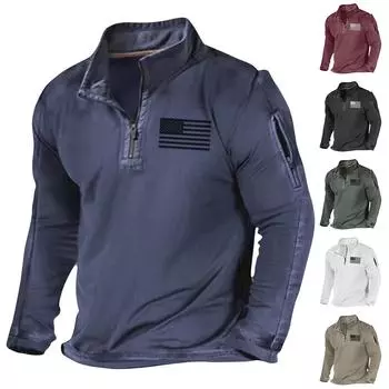 Мужская однотонная свободная толстовка с принтом флага на полумолнии и стоячим воротником, мужские повседневные спортивные толстовки M красный