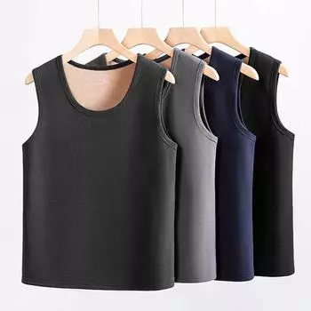 Мужская однотонная теплая майка без рукавов для осени и зимы для людей среднего и пожилого возраста с подкладкой и утеплителем 4XL чёрный