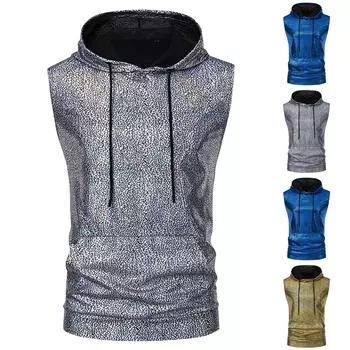 Мужская однотонная толстовка без рукавов, мужской повседневный спортивный жилет без рукавов L синий