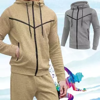 Мужская однотонная толстовка, мужская осенне-зимняя толстовка с капюшоном, спортивный костюм с вафельной текстурой, спортивное пальто для активного отдыха S белый