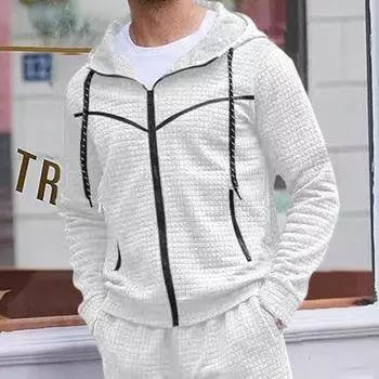 Мужская однотонная толстовка, мужская осенне-зимняя толстовка с капюшоном, спортивный костюм с вафельной текстурой, спортивное пальто для активного отдыха S чёрный