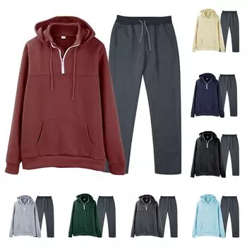 Мужская однотонная толстовка с длинным рукавом и длинными брюками, комплект из спортивной толстовки с капюшоном и воротником-стойкой + спортивные штаны M