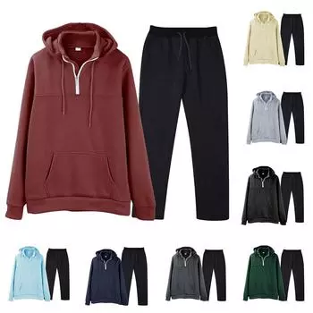 Мужская однотонная толстовка с длинным рукавом и длинными брюками, комплект из спортивной толстовки с капюшоном и воротником-стойкой + спортивные штаны L чёрный