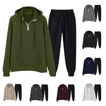 Мужская однотонная толстовка с длинным рукавом и длинными брюками, комплект из спортивной толстовки с капюшоном и воротником-стойкой + спортивные штаны XL хаки
