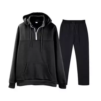 Мужская однотонная толстовка с длинным рукавом и длинными брюками, комплект из спортивной толстовки с капюшоном и воротником-стойкой + спортивные штаны M темно-зеленого