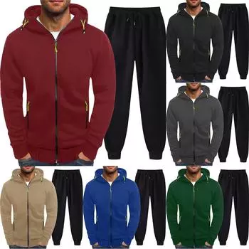 Мужская однотонная толстовка с длинным рукавом и длинными брюками, комплект из спортивной толстовки с капюшоном и воротником-стойкой + спортивные штаны M