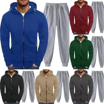 Мужская однотонная толстовка с длинным рукавом и длинными брюками, комплект из спортивной толстовки с капюшоном и воротником-стойкой + спортивные штаны M чёрный