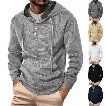 Мужская однотонная толстовка с капюшоном на пуговицах, мужская спортивная повседневная толстовка большого размера L бежевый