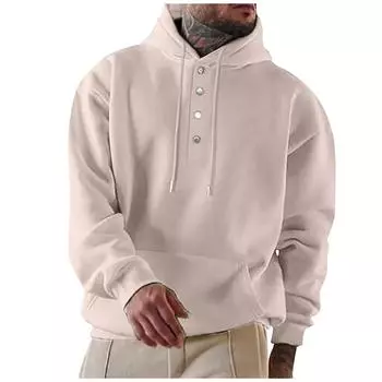 Мужская однотонная толстовка с карманом на пуговицах и длинными рукавами для повседневной носки L бежевый