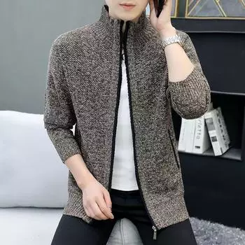 Мужская однотонная трикотажная куртка Four Seasons большого размера с длинными рукавами и воротником-стойкой S