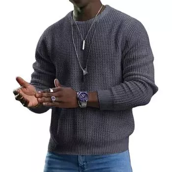 Мужская однотонная вафельная футболка с длинными рукавами, модная свободная футболка больших размеров с круглым вырезом на весну и осень для мужчин M белый