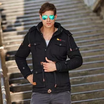 Мужская однотонная военная куртка с капюшоном, вышитая медалью M хаки