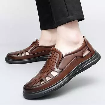 Мужская официальная деловая обувь высокого качества из натуральной кожи, летние черные/коричневые кожаные сандалии, модная дышащая мужская обувь с полыми отверстиями 38