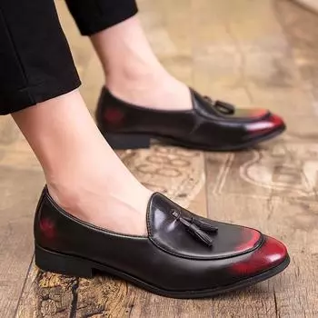 Мужская официальная обувь для отдыха на природе Модная лакированная кожаная обувь Мужские весенне-осенние мокасины с кисточками Деловая одежда Офисная свадебная мужская обувь 6.5