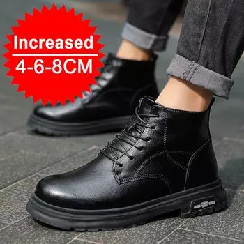 Мужская официальная повседневная обувь из натуральной кожи, мужские кроссовки, удобная мужская обувь на платформе, невидимая стелька для увеличения роста 4–8 см 37