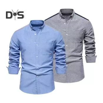 Мужская официальная рубашка весна-осень с лацканами с длинными рукавами Slim Fit однобортный однобортный одноцветный мягкий дышащий топ для поездок на работу в деловом стиле для офиса и встреч 2XL темно-синий