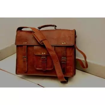 Мужская офисная сумка-портфель ручной работы из натуральной козьей кожи, офисная сумка через плечо в стиле ретро 11 X 15 X 4 коричневый