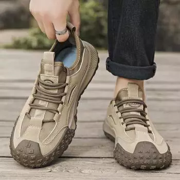 Мужская осень 2024 года, новые дышащие бежевые модные универсальные спортивные кроссовки на толстой подошве, парусиновые повседневные кроссовки на шнуровке 39 серый