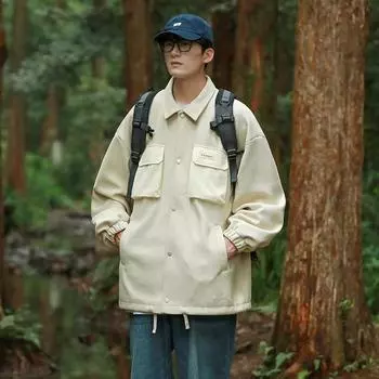 Мужская осенне-весенняя куртка с лацканами, топы, тонкое пальто, повседневная куртка-бомбер в стиле Харадзюку, мужская ветровка, пальто M абрикосовый