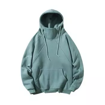 Мужская осенне-весенняя толстовка с капюшоном на шнурке, свободная толстая накладной карман с длинным рукавом, повседневный пуловер с капюшоном, повседневная толстовка средней длины, эластичная манжета сверху M чёрный