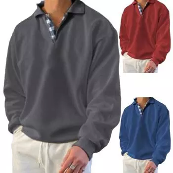 Мужская осенне-весенняя толстовка со свободными лацканами, сплошной цвет, пуловер с длинными рукавами, пуговицы, повседневная мужская рубашка среднего размера, верхняя мужская повседневная одежда M красный