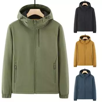 Мужская осенне-зимняя бархатная куртка Soft Shell с капюшоном, ветрозащитная и водонепроницаемая мужская куртка, зимнее пальто M чёрный