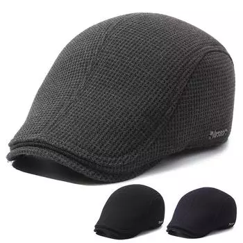 Мужская осенне-зимняя бархатная теплая берет для улицы, британская винтажная кепка с козырьком серый