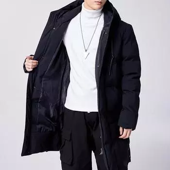 Мужская осенне-зимняя длинная куртка выше колена, толстая куртка, ветрозащитная куртка, теплая куртка с капюшоном 8XL чёрный