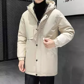 Мужская осенне-зимняя длинная пуховая куртка из бархата, толстая теплая длинная ветровка с капюшоном, куртка больших размеров с утеплителем XS зелёный