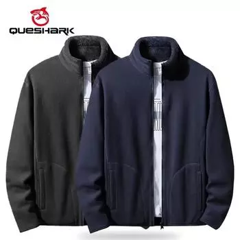 Мужская осенне-зимняя флисовая куртка с воротником-стойкой и защитой шеи, сохраняющая тепло, двухсторонняя, для активного отдыха L красный