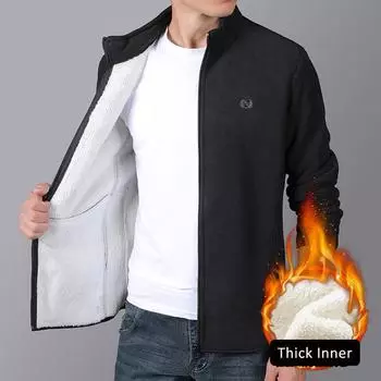 Мужская осенне-зимняя флисовая толстая куртка, теплый флисовый кардиган со средним слоем из овечьего флиса S чёрный