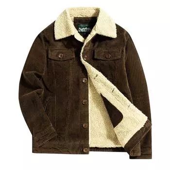 Мужская осенне-зимняя флисовая утолщенная полосатая хлопковая куртка вельветовая хлопковая куртка мужская S хаки