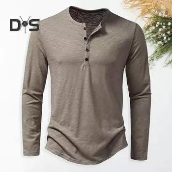 Мужская осенне-зимняя футболка с круглым вырезом и пуговицами, однотонная футболка с длинными рукавами, облегающая футболка, уличная одежда S белый