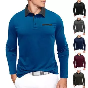 Мужская осенне-зимняя хлопковая базовая футболка с длинными рукавами и контрастным воротником L чёрный